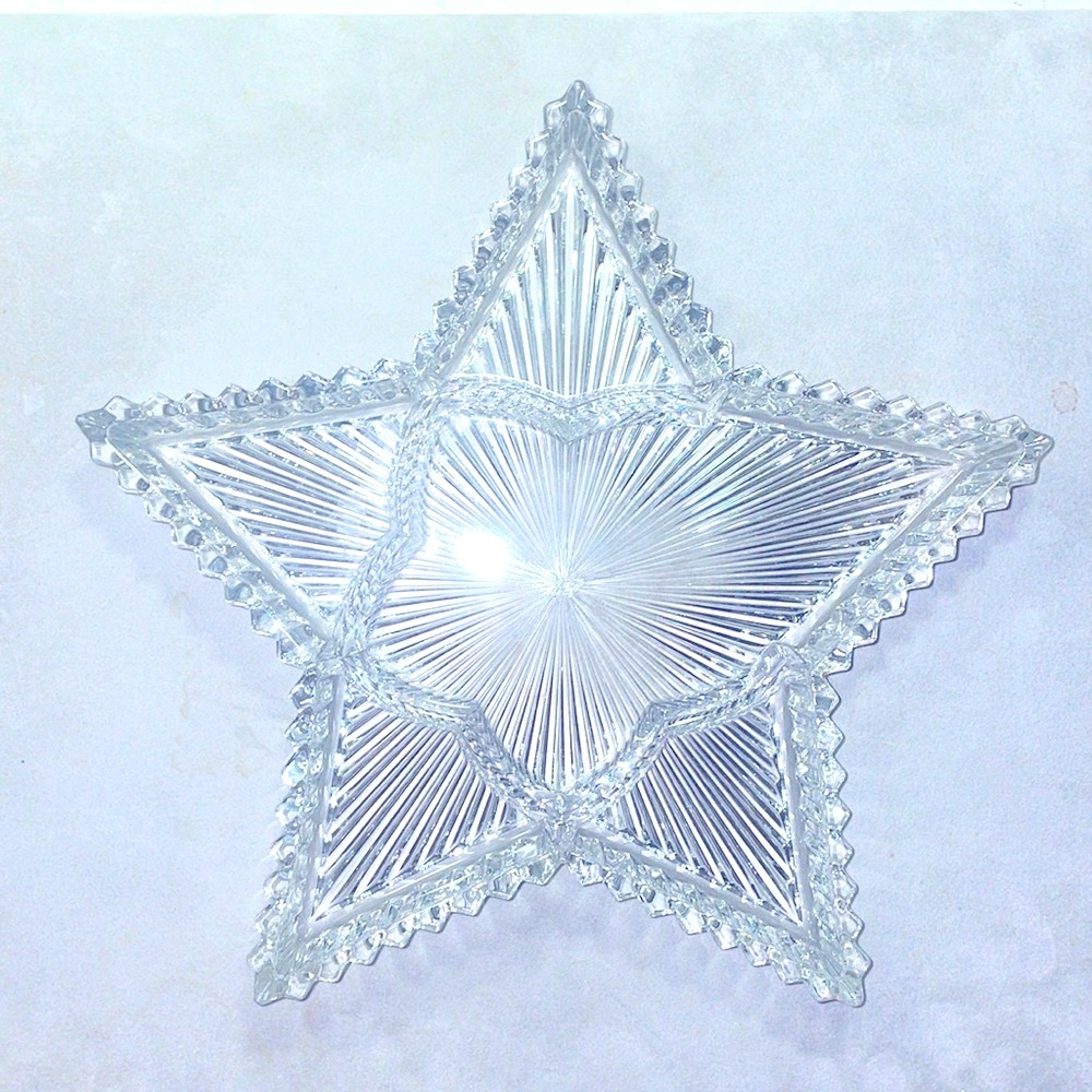 Vintage Holiday Decor Crystal Divided Star Dish Heisey Glass Company Signed